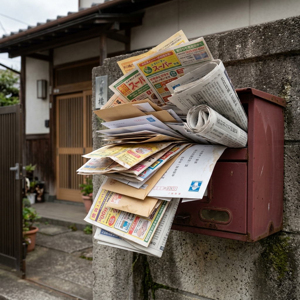 チラシや郵便物が溜まったポスト