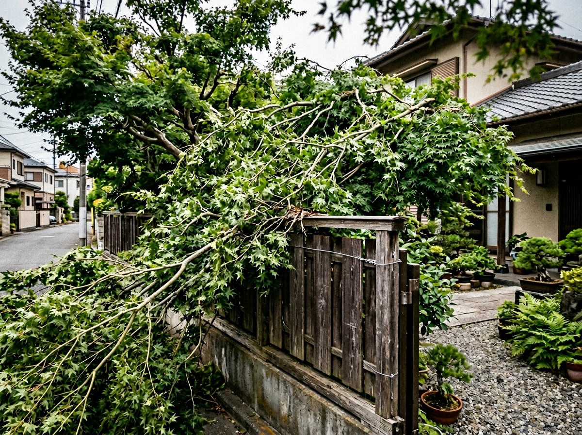 隣地側に倒れ込んだ庭木